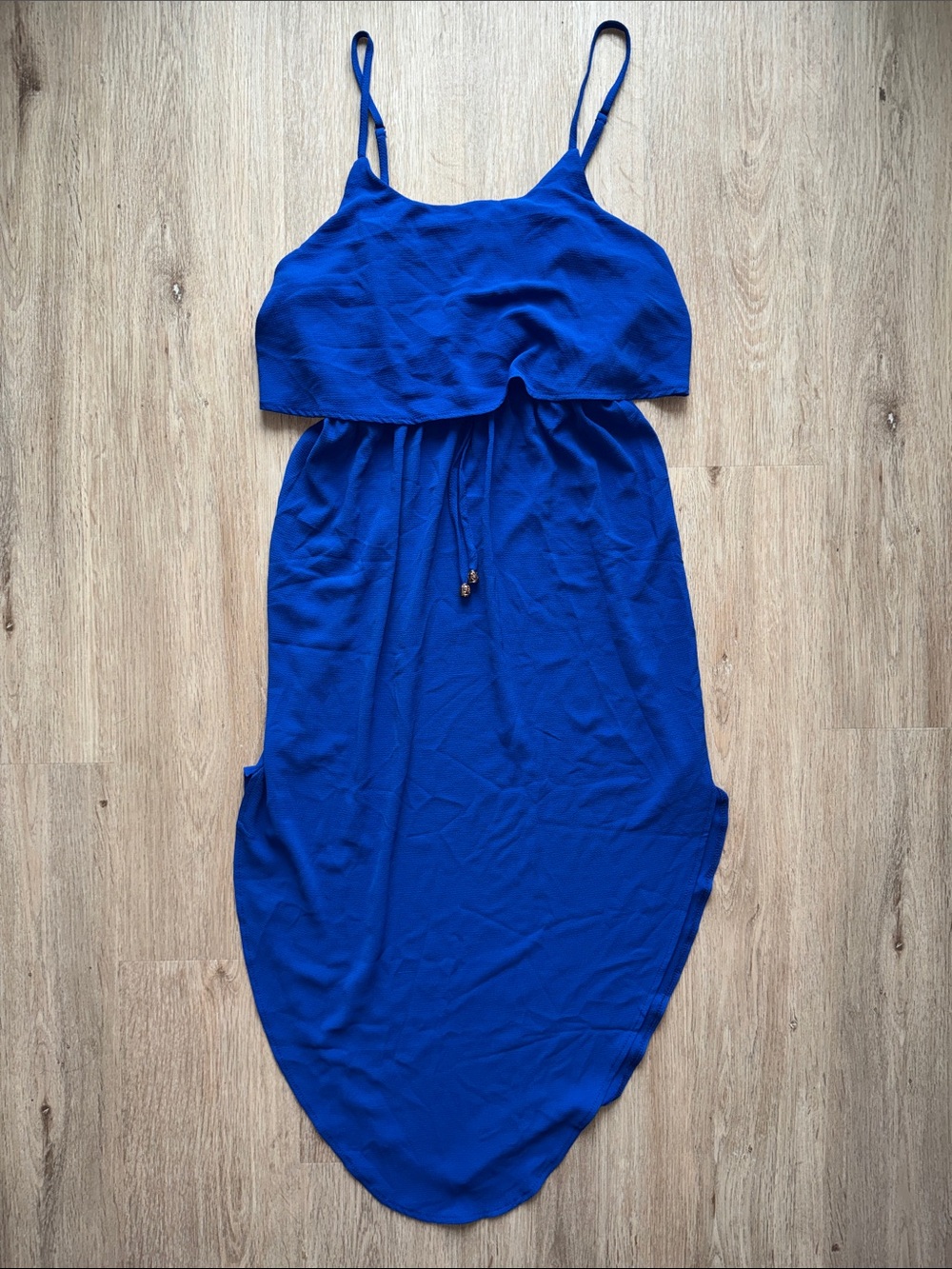 Spaghetti Strap Royal Blue Maxi Dress with Drawstring Waist
